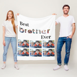 Custom Modern Best Brother Ever 13 Photo Collage Fleece Blanket