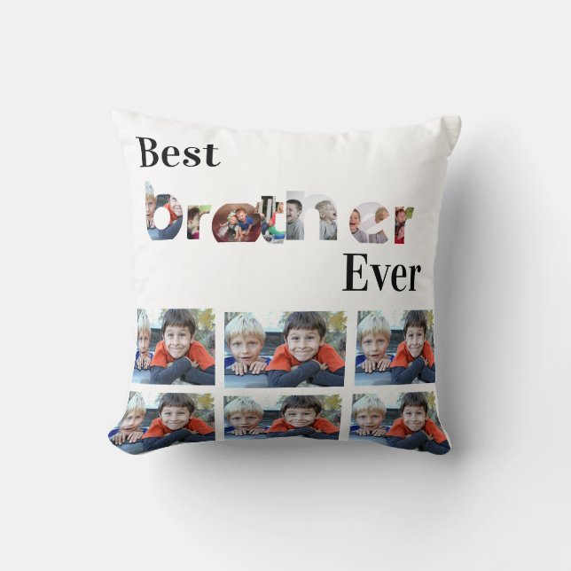 Custom Modern Best Brother Ever 13 Photo Collage Throw Pillow (Front)