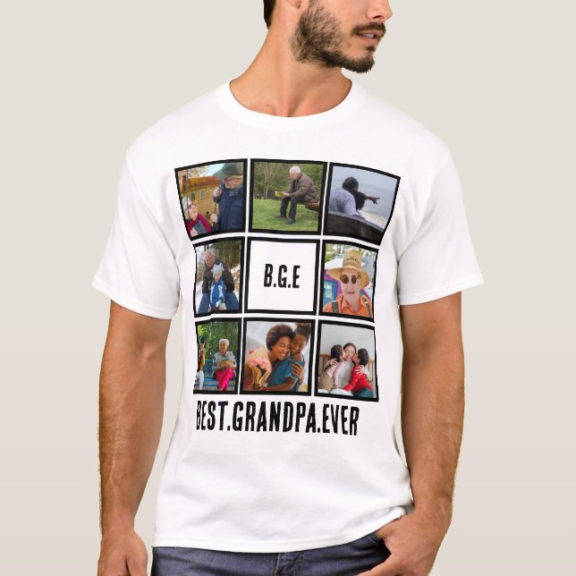 Custom Modern Best Grandpa Ever 8 Photo Collage T-Shirt (Front)