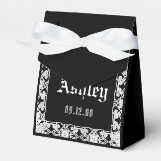 Custom Modern Black And White Lace Monogram Favor Box