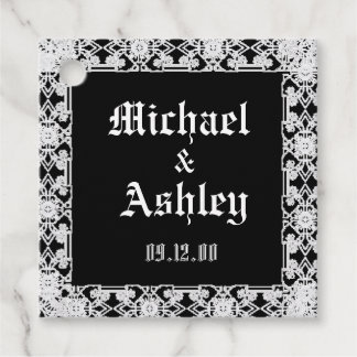Custom Modern Black And White Lace Monogram Favour Tags