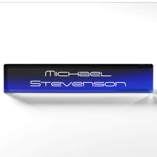 Custom Modern Black Blue Business Nameplate