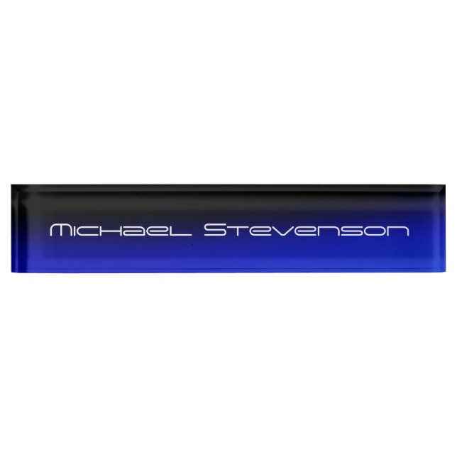 Custom Modern Black Blue Business Nameplate (Front)