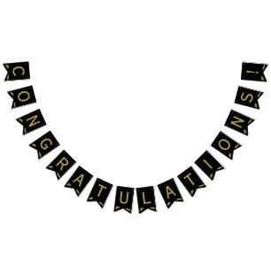 Custom Modern Black, Gold Graduate Congratulations Bunting Flags