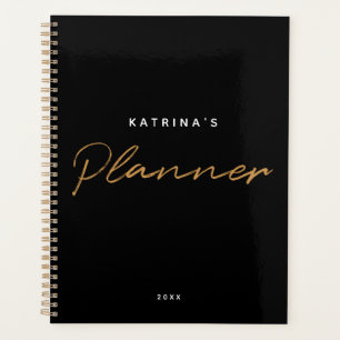 Custom Modern Black Gold Minimalist Script Monthly Planner