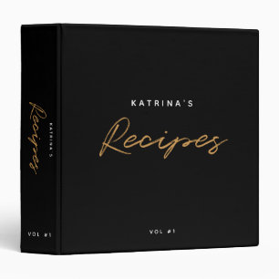 Custom Modern Black Gold Minimalist Script Recipe Binder