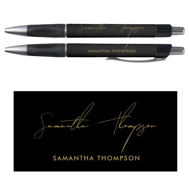 Custom Modern Black & Gold Signature Script Name Pen (Creator Uploaded)