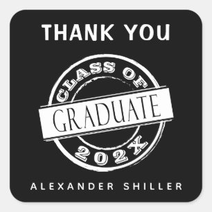 Custom Modern Black Graduate Thank You  Square Sticker