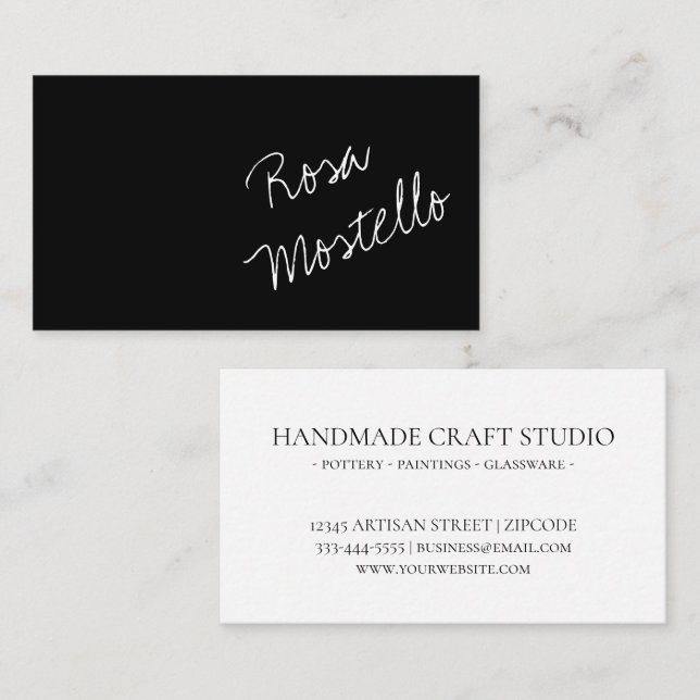 Custom Modern Black Minimalist Script Professional Business Card (Front/Back)