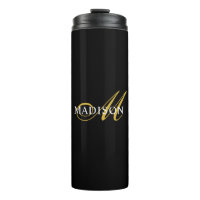 Custom Modern Black Monogram Gold Script Name 