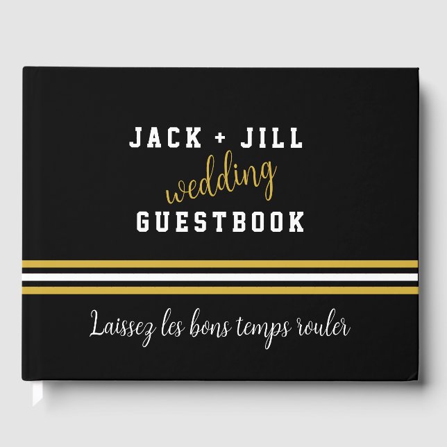 Custom Modern Black White Gold Wedding Guestbook (Front)