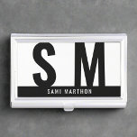 Custom Modern Black & White Initial Professional  Business Card Holder<br><div class="desc">This professional business card case, crafted in a modern and elegant black and white design, features initials for a sophisticated and personalized touch. Its sleek and refined style offers both functionality and a stylish way to carry your business cards. Embrace a chic and contemporary business card case, showcasing personalized initials...</div>