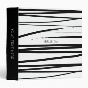 Custom Modern Black & White Lines Abstract Art  Binder