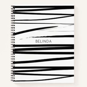 Custom Modern Black & White Lines Abstract Art Notebook