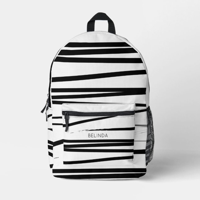 Custom Modern Black & White Lines Abstract Art  Printed Backpack (Front)