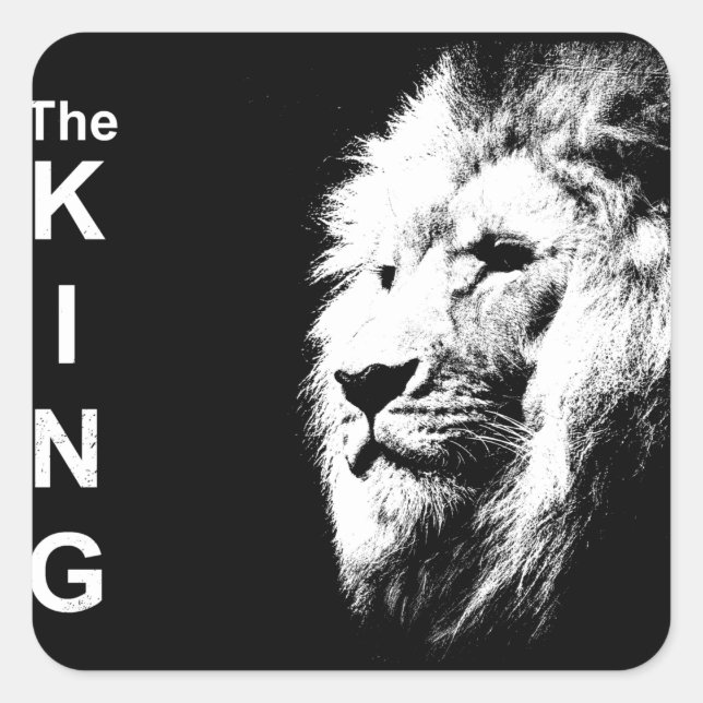 Custom Modern Black & White Pop Art Lion Head Square Sticker (Front)