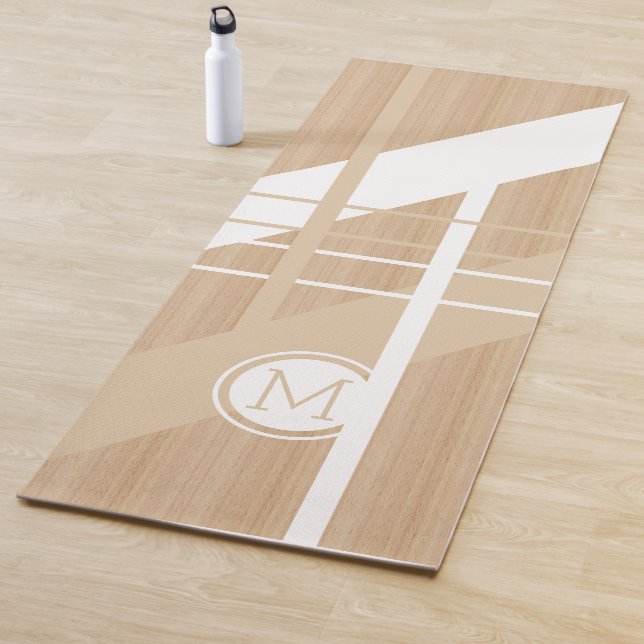 Custom Modern Block Stripes Pattern On Faux Wooden Yoga Mat (In Situ)