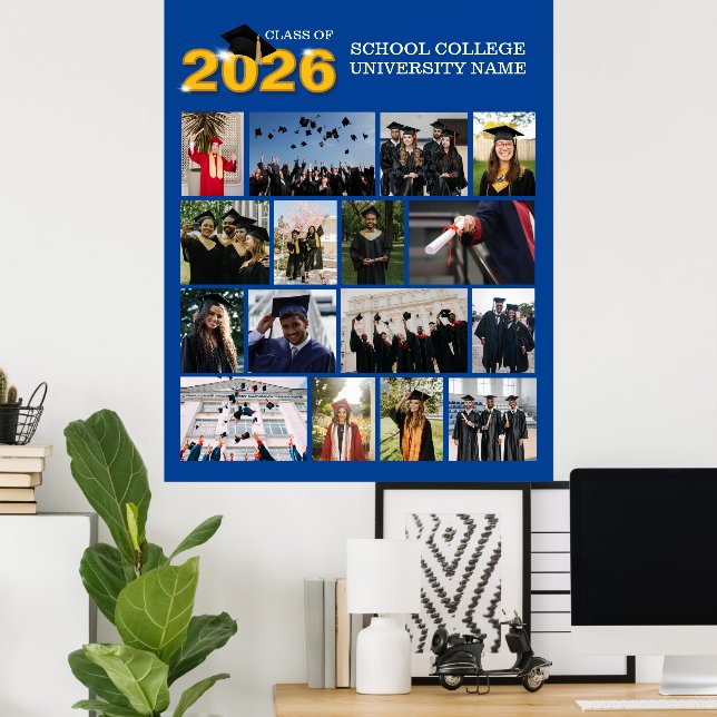 Custom Modern Blue Graduation Photo Poster (Home Office)