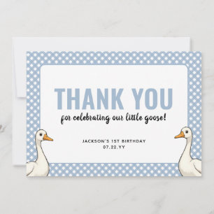 Custom Modern Blue One Silly Goose First Birthday Thank You Card