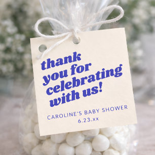 Custom Modern Blue Retro Baby Shower Thank You Favour Tags