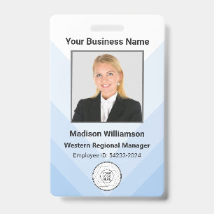 Custom Modern Blue White Business Employee Photo Badge