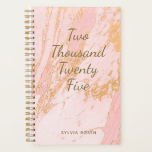 Custom Modern Blush Gold Marble Girly Name 2025 Planner