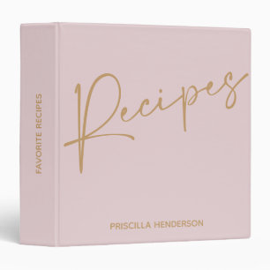 Custom Modern Blush Gold Script Recipe Book Binder