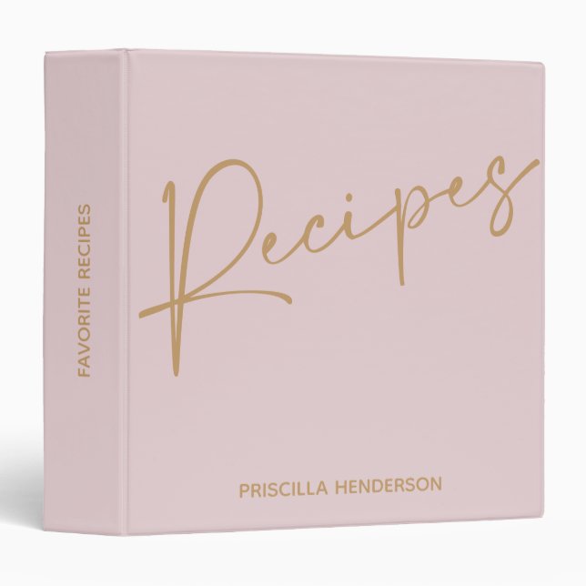 Custom Modern Blush Gold Script Recipe Book Binder (Front/Spine)