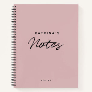 Custom Modern Blush Pink Black Minimalist Script  Notebook