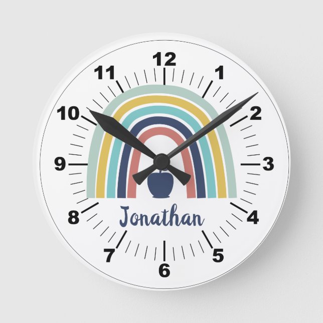 Custom modern boho apple fruit rainbow round clock (Front)