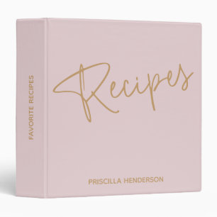 Custom Modern Boho Blush Gold Recipe Book Journal Binder