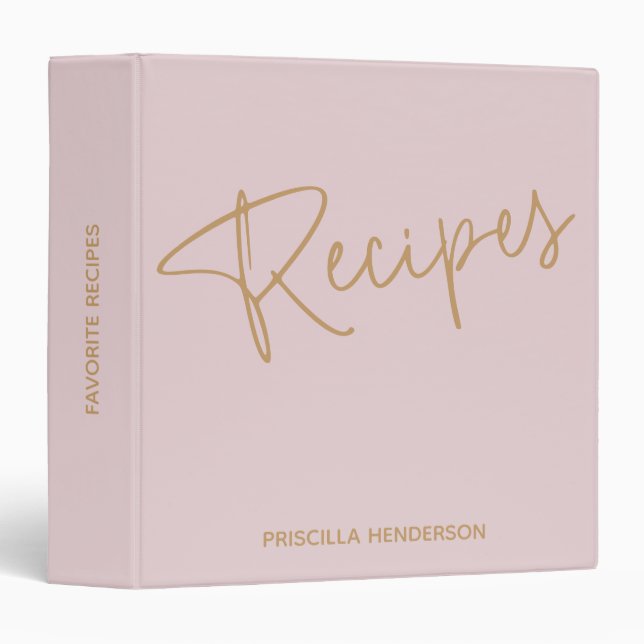 Custom Modern Boho Blush Gold Recipe Book Journal Binder (Front/Spine)