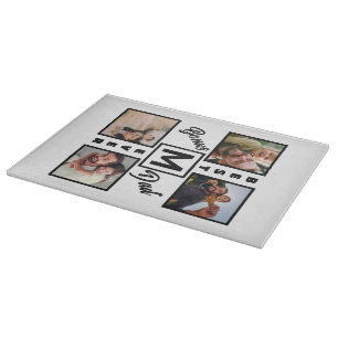 Custom Modern Bonus Dad Stepdad 4 Photo Collage Cutting Board
