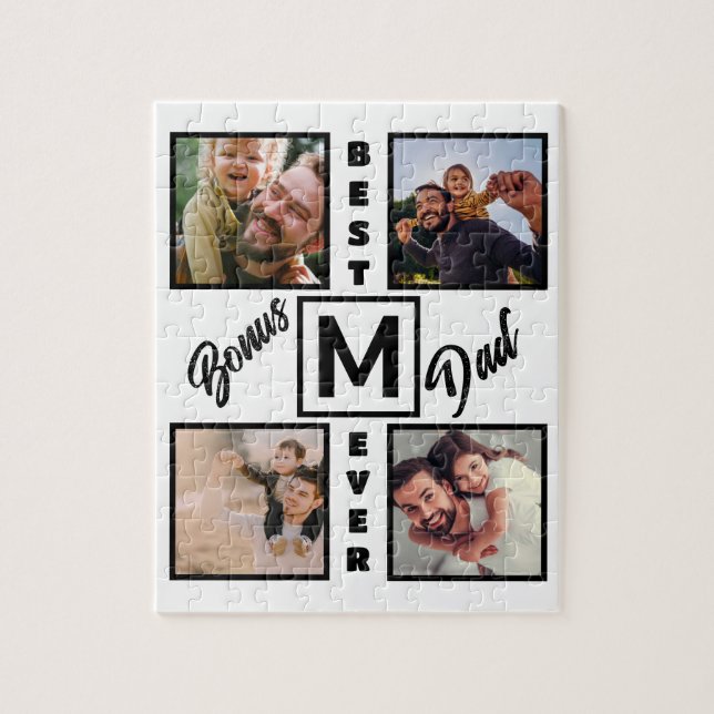 Custom Modern Bonus Dad Stepdad 4 Photo Collage Jigsaw Puzzle (Vertical)