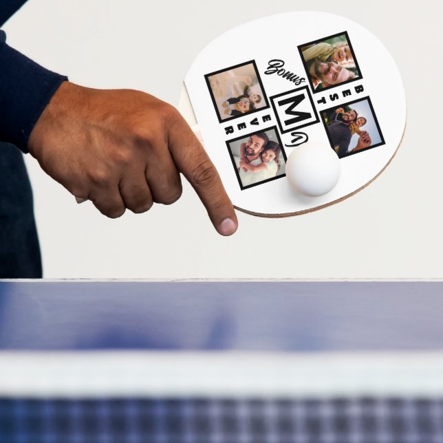 Custom Modern Bonus Dad Stepdad 4 Photo Collage Ping Pong Paddle (Insitu)