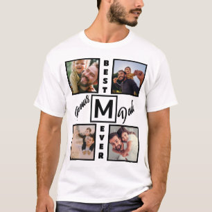 Custom Modern Bonus Dad Stepdad 4 Photo Collage T-Shirt
