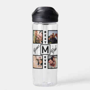 Custom Modern Bonus Dad Stepdad 4 Photo Collage Water Bottle