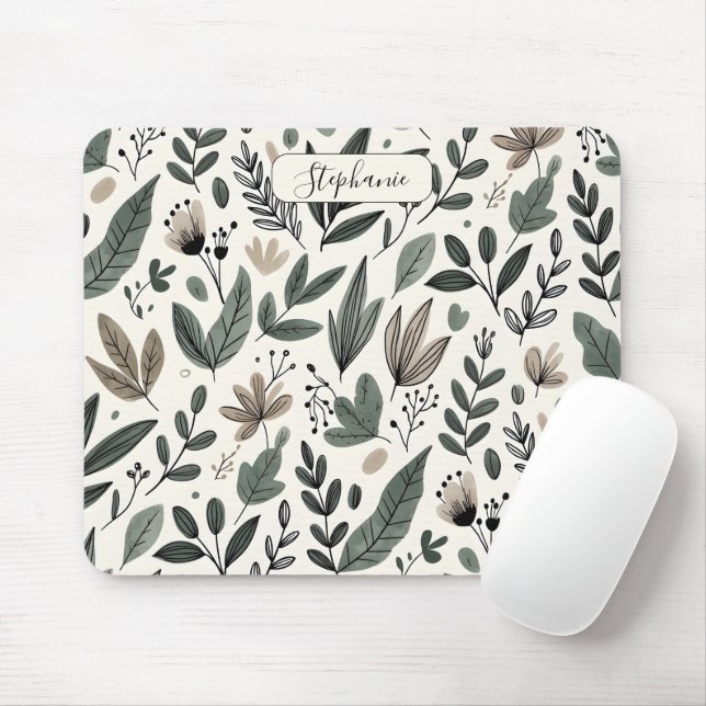 Custom Modern Botanical Office Pattern Mouse Pad (With Mouse)
