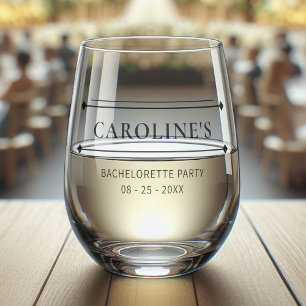 Custom Modern Bride Bachelorette Black Party Date Stemless Wine Glass