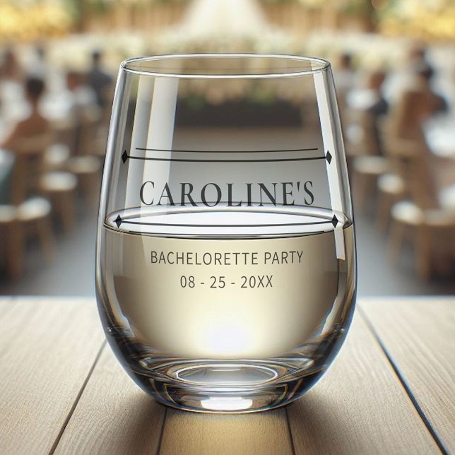 Custom Modern Bride Bachelorette Black Party Date Stemless Wine Glass (Creator Uploaded)