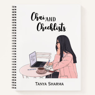 Custom Modern Brown Girl Chai & Checklists Notebook