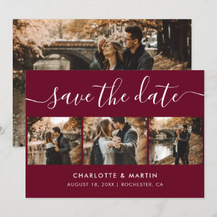 Custom Modern Burgundy Wedding 4 Photo Save The Date
