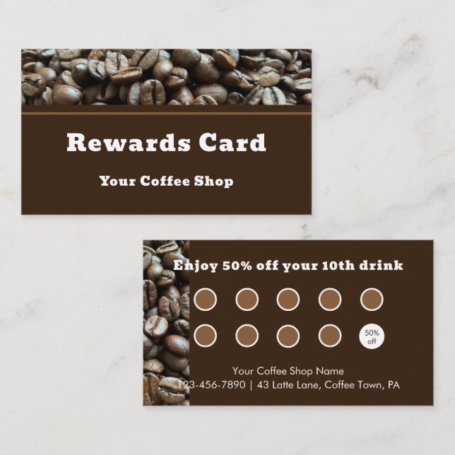 Custom Modern Cafe Coffee Shop Reward Customer Loyalty Card (Front/Back)