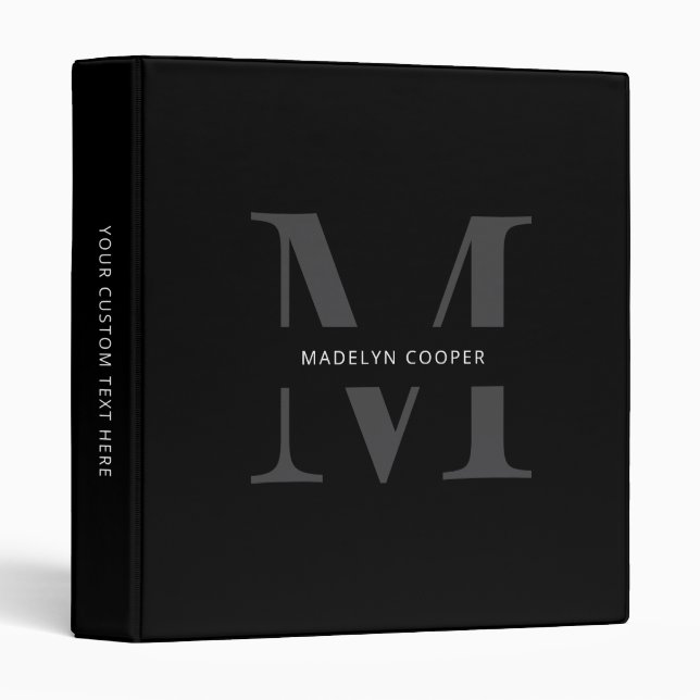 Custom Modern Chic Black Monogram Professional Binder (Front/Spine)