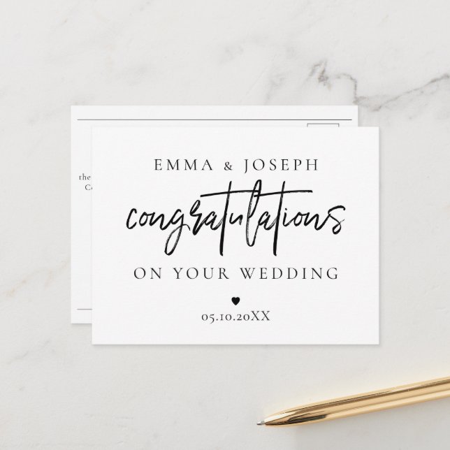 Custom modern chic Congratulation Couple Newlywed  Postcard (Front/Back In Situ)
