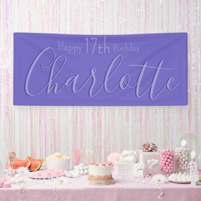 Custom Modern Chic Purple Happy 17th Birthday   Banner (Party)
