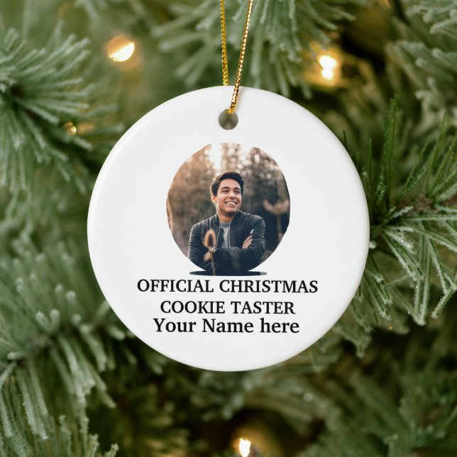 Custom modern Christmas cookie photo template Ceramic Ornament (Tree)