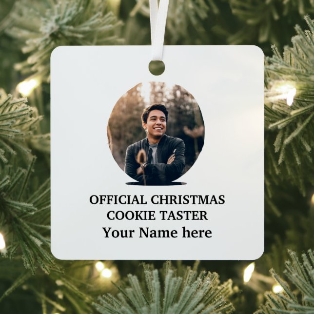 Custom modern Christmas cookie photo template Metal Ornament (Insitu)