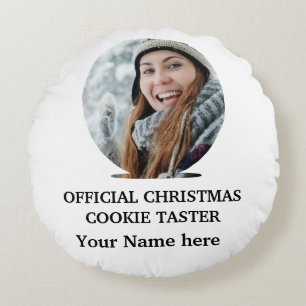 Custom modern Christmas cookie photo template Round Pillow