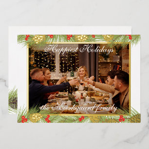 Custom Modern Classic Chic Happiest Real Gold Foil Holiday Card